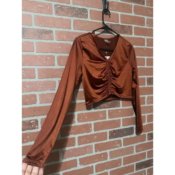 NWT/NWOT Calia long sleeve ruched swim rashguard in a red brown/copper color - Picture 5 of 7